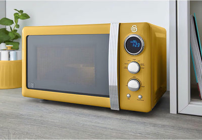 Swan Retro SM22030YELNEU Digital Mikrowelle 20L, 5 Leistungsstufen, Auftaufunktion, 60 Minuten Timer