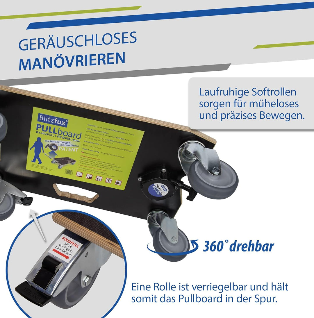 Pullboard Möbelroller mit 320 kg Traglast - Leicht & Stark - 4,7 kg Gewicht - Ergonomisches Design m