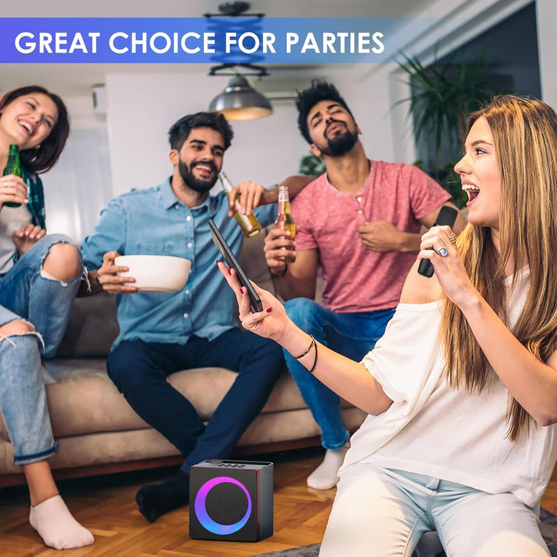 MusyVocay Karaoke-System, Mini-Bluetooth-Lautsprechersystem mit 2 Mini-Mikrofonen, tragbarer Sound-L