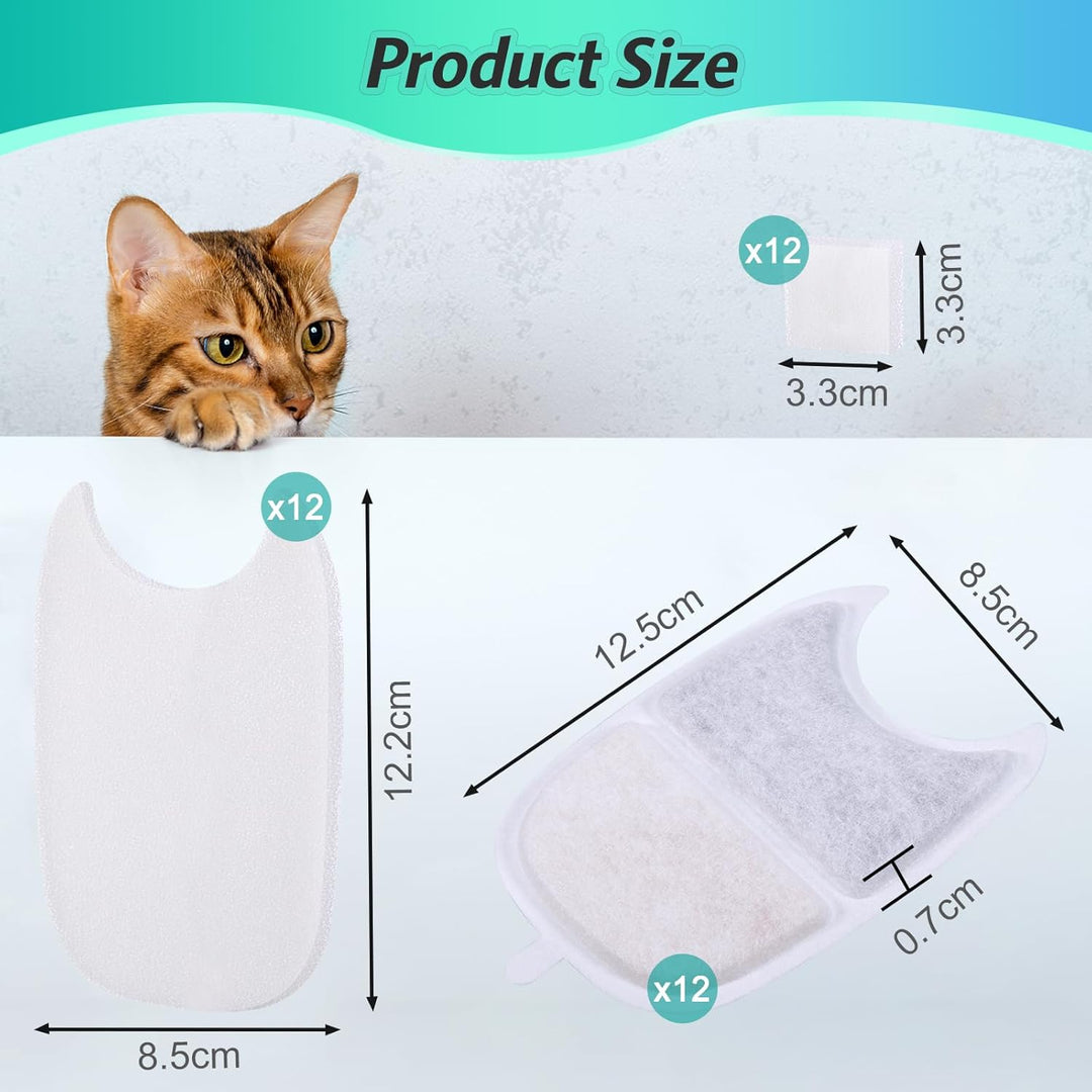 12 Stück Katzenbrunnen Filter, 12 Filter für Katzenbrunnen und 24 Schaumstofffilter mit Aktivkohle N