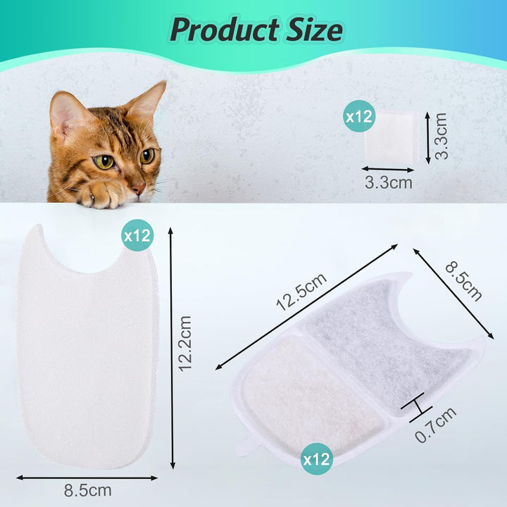 12 Stück Katzenbrunnen Filter, 12 Filter für Katzenbrunnen und 24 Schaumstofffilter mit Aktivkohle N