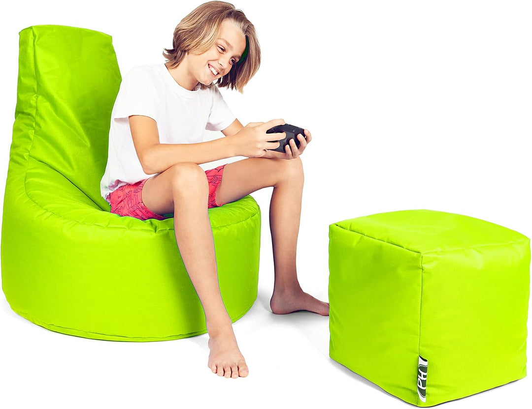 PATCH HOME Gamer Kissen Lounge Kissen Sitzsack Sessel Sitzkissen Bean Bag + Würfel/Hocker mit Reissv