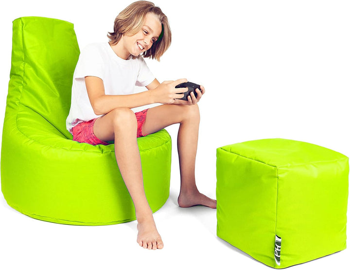 PATCH HOME Gamer Kissen Lounge Kissen Sitzsack Sessel Sitzkissen Bean Bag + Würfel/Hocker mit Reissv