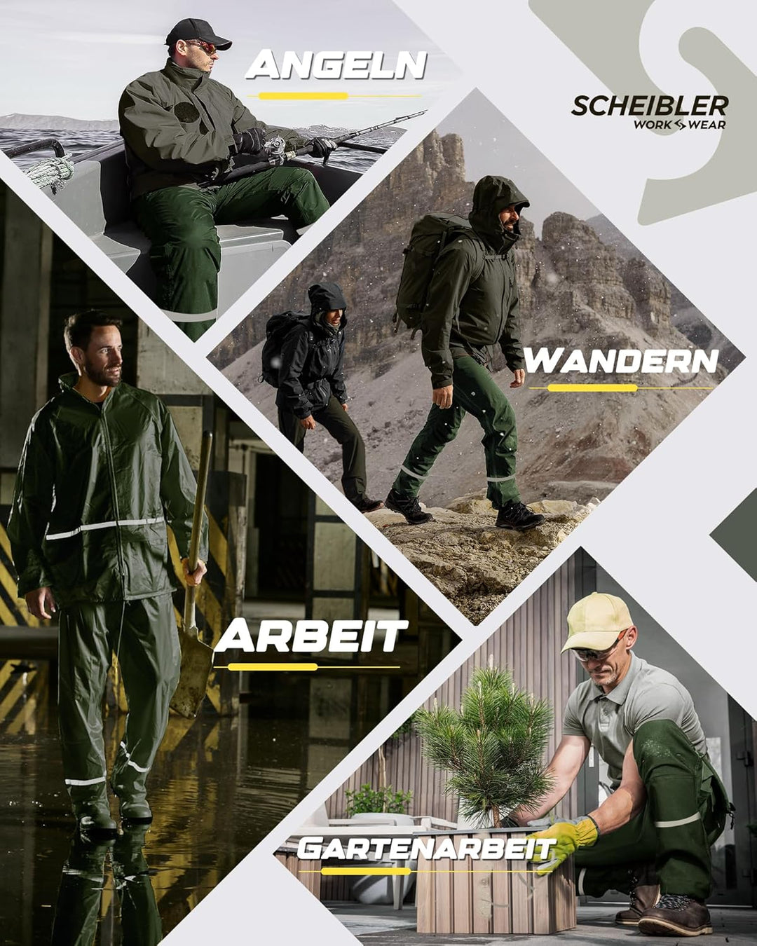 Scheibler Workwear – Basic Regenhose Herren – Outdoor Hose mit Gummizug & Reflektoren – Wind- & wass