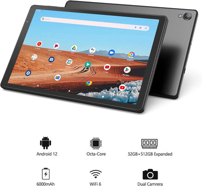 PRITOM 10 inch Android 12 Tablet,2GB RAM, 32GB ROM, 6000Mah, Expand to 512GB, 6000Mah, Quad Core Pro