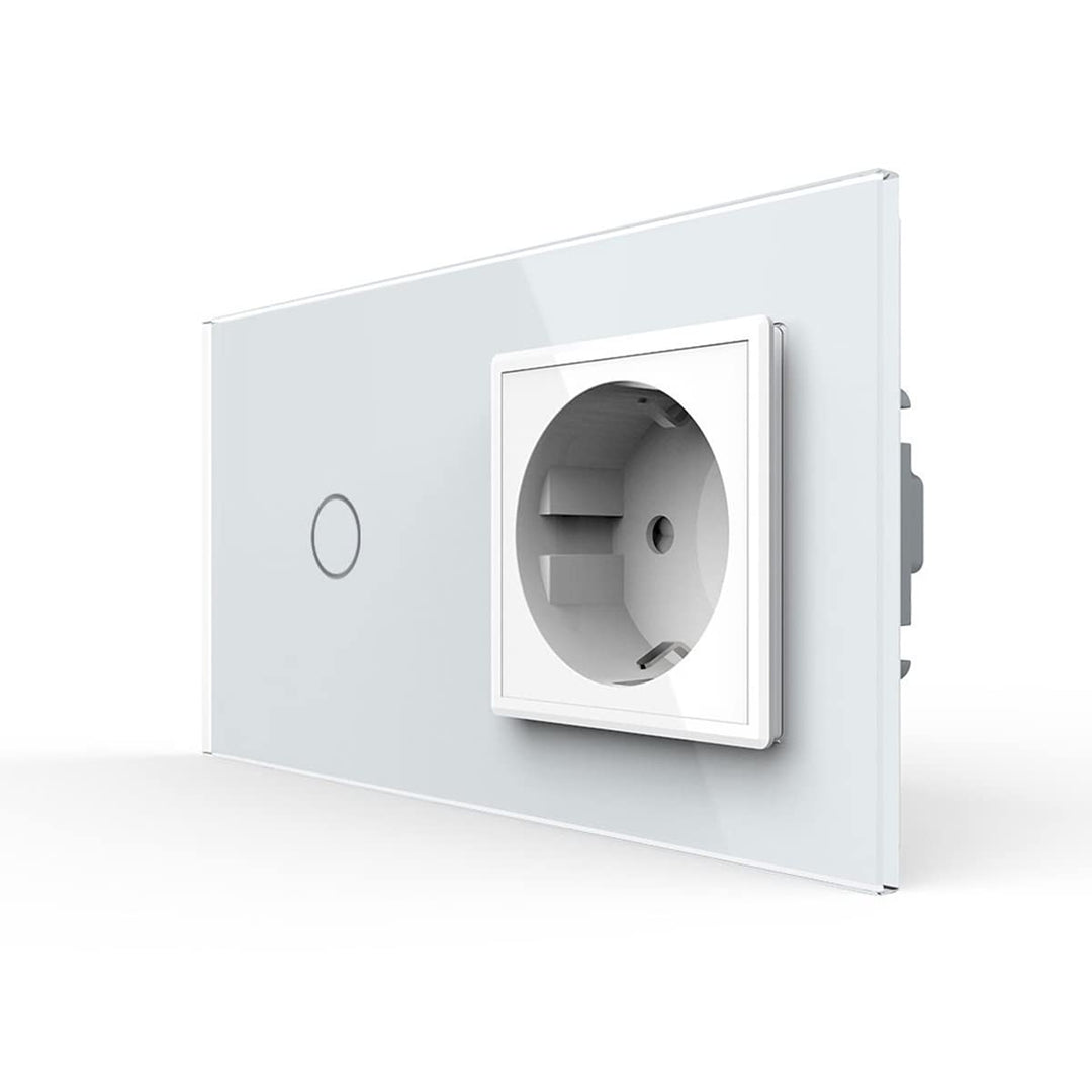 LIVOLO Tasterschalter Touch und Steckdose mit Glasrahmen VL-C701B/C7C1EU-11-A Weiss