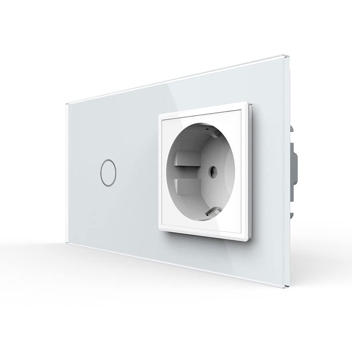 LIVOLO Tasterschalter Touch und Steckdose mit Glasrahmen VL-C701B/C7C1EU-11-A Weiss