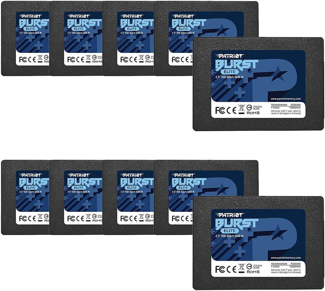 Pack 10 Stück SSD Solid State Drive SATA 3 2,5" Interner Patriot MEmor 120 GB Burst Elite 6 Gbps 120