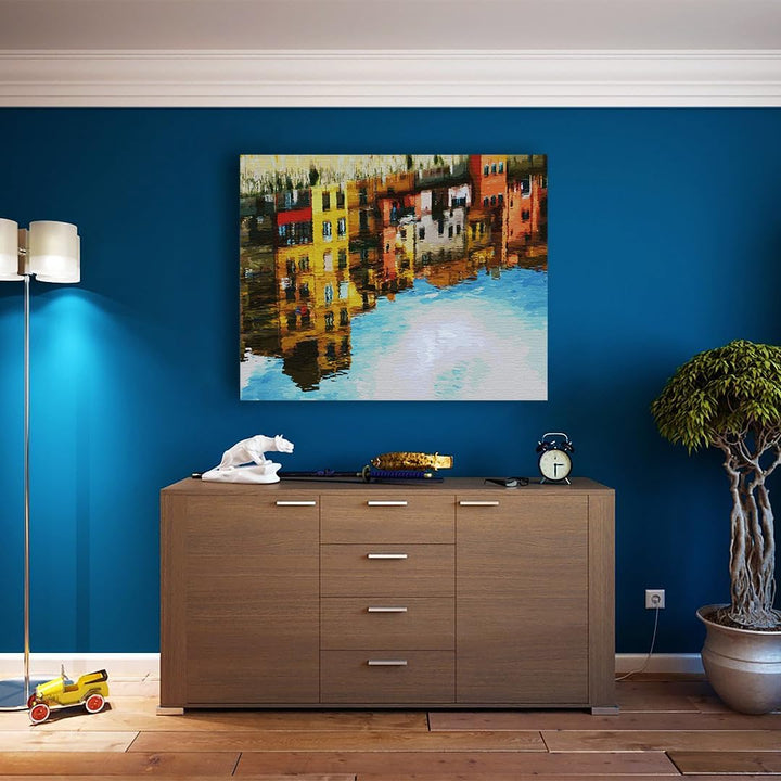 Artnapi Malen nach Zahlen Erwachsene mit Rahmen | DIY Handgemalt | Die Stadt im Spiegelbild der Träu