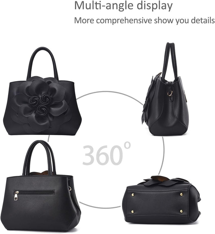 NICOLE & DORIS Modische Damen-Umhängetasche, Handtasche, Umhängetasche, Blumenmotiv Schwarz, Schwarz