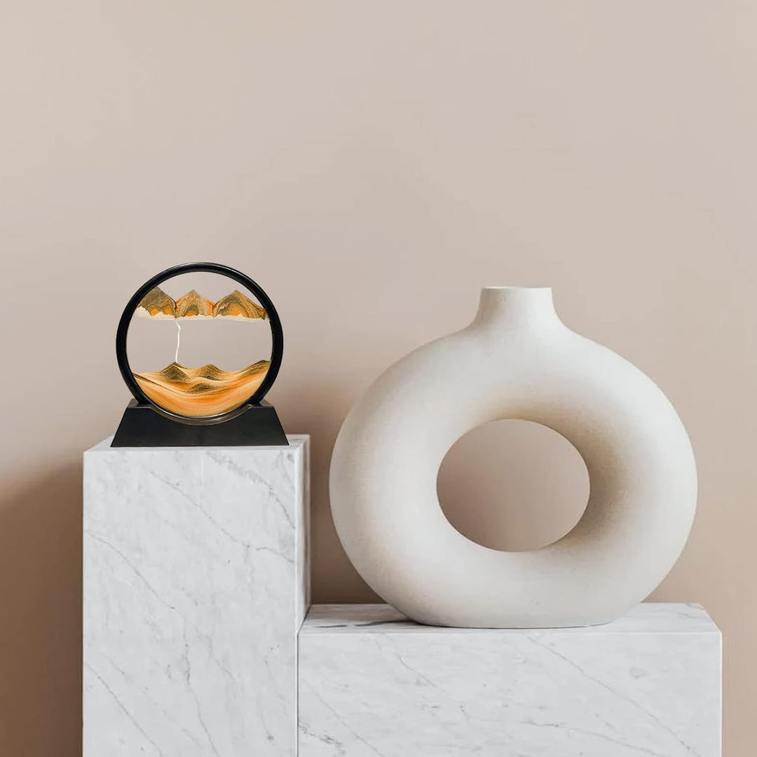 Dynamisch 3D Sandbilder zum Drehen, Fliessende Sandmalerei runder Glas Rahmen, Bewegtes Sandbild Nat