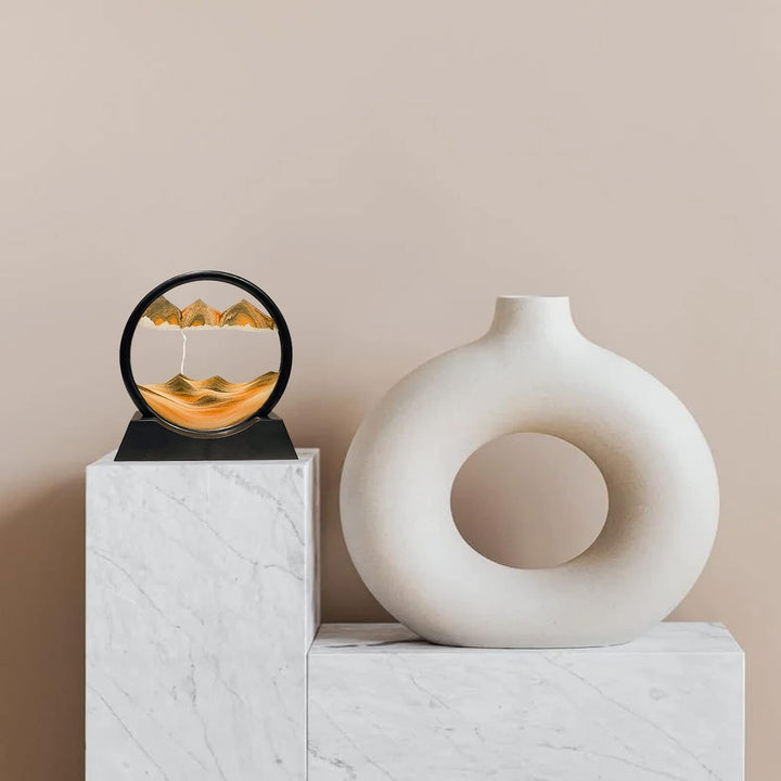 Dynamisch 3D Sandbilder zum Drehen, Fliessende Sandmalerei runder Glas Rahmen, Bewegtes Sandbild Nat