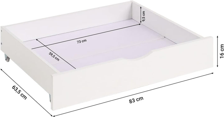 Homestyle4u Bettkasten 2er Set Holz Aufbewahrung mit Rollen, Bett Schublade Bettauszug Weiss