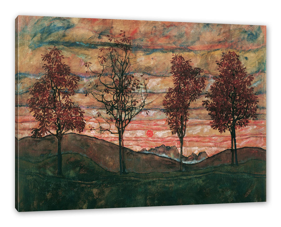 Generisch Egon Schiele - Vier Bäume als Leinwandbild / Grösse: 100x70 cm / Wandbild / Kunstdruck / f