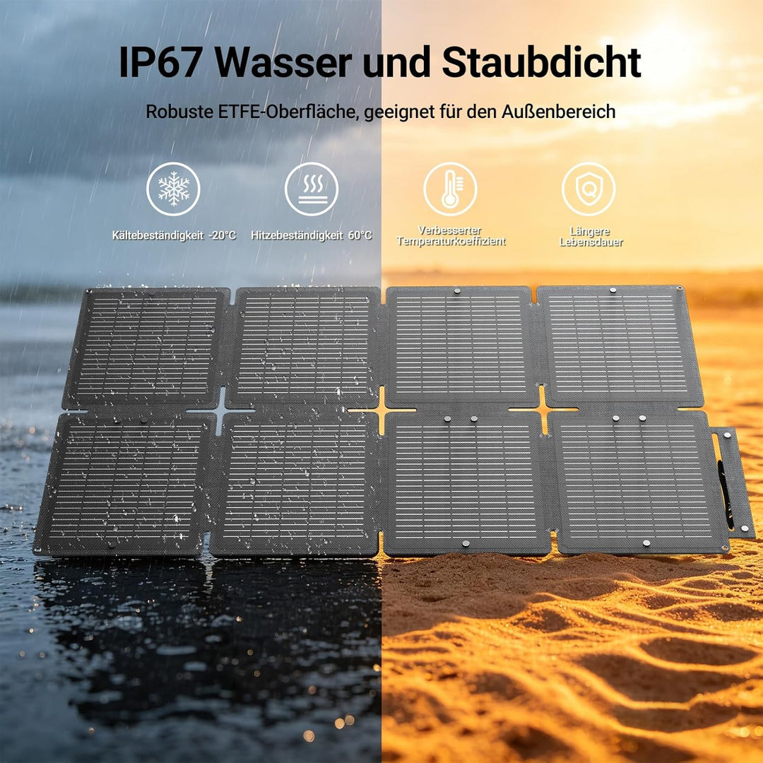 60W Solarpanel Faltbar, Tragbares Outdoor Solar Ladegerät IP67 Wasserdichtes mit 3 Anschlüsse (USB-C