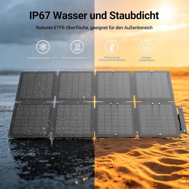60W Solarpanel Faltbar, Tragbares Outdoor Solar Ladegerät IP67 Wasserdichtes mit 3 Anschlüsse (USB-C