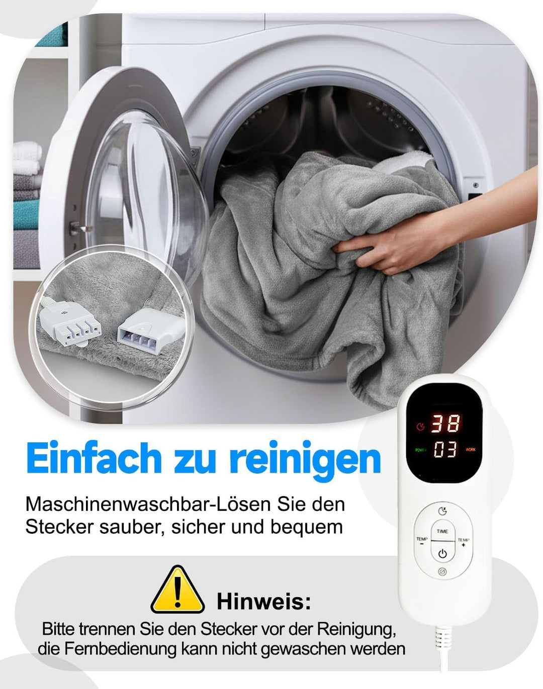 Heizdecke Elektrisch 180x130 cm, Flauschige Wärmedecke mit Abschaltautomatik & 6 Timer, 6 Heizstufen