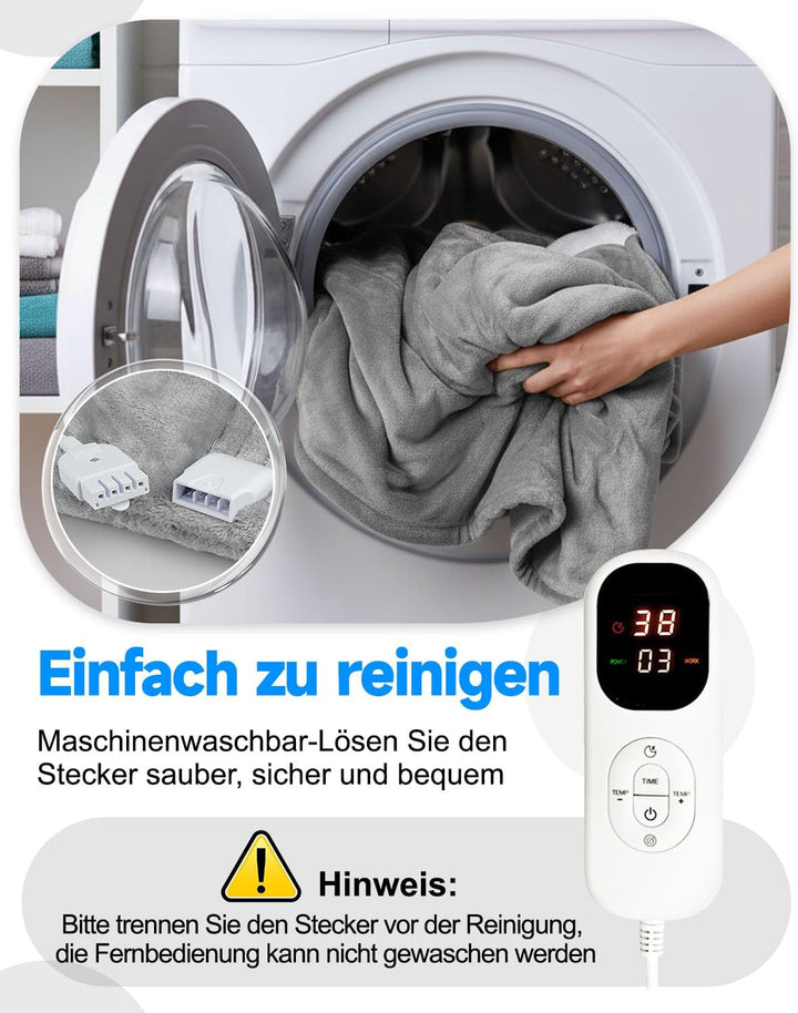 Heizdecke Elektrisch 180x130 cm, Flauschige Wärmedecke mit Abschaltautomatik & 6 Timer, 6 Heizstufen
