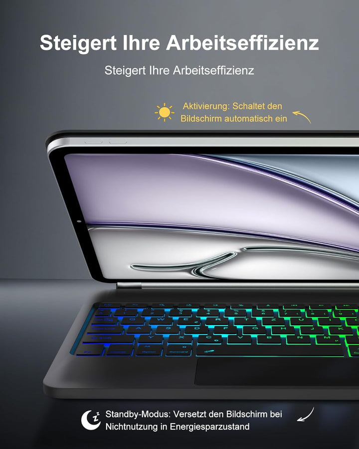 Magic Keyboard Case für iPad Air 13" (2026 M4) - Deutsch QWERTZ mit 7-Farben RGB & Trackpad - Kompat