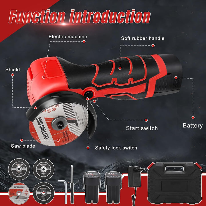 Akku Winkelschleifer, 16.8V Mini Winkelschleifer mit 2 x Batterien 2000mah, 76MM, 28000rpm, Mini Akk