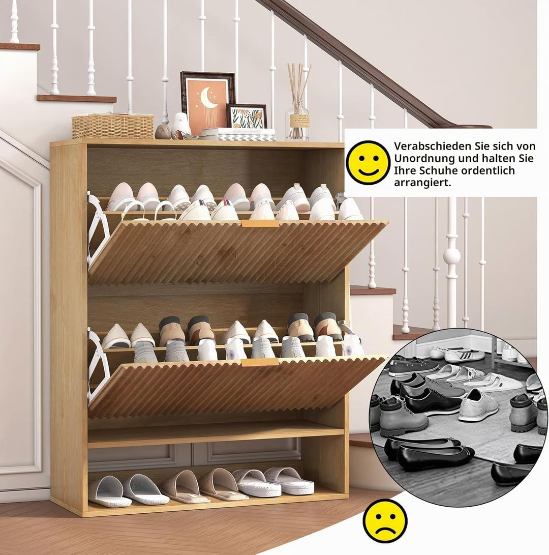 80×30×102 h cm Schuhschrank, Wellen-Design Schmal Shoe Storage Cabinet Mit 2 Klappen, Freistehender