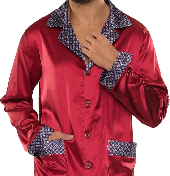 FOREX Lingerie edler und hochwertiger Satin-Pyjama Herren-Schlafanzug Hausanzug im tollen Design 3XL