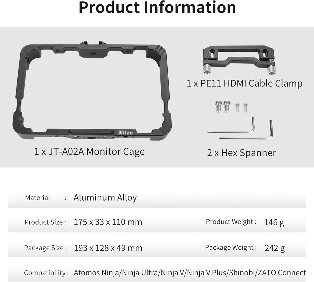 Nitze Ninja V Cage for Atomos Ninja V/Ninja V+ / Shinobi/ZATO Connect 5"/ Ninja/Ninja Ultra with HDM