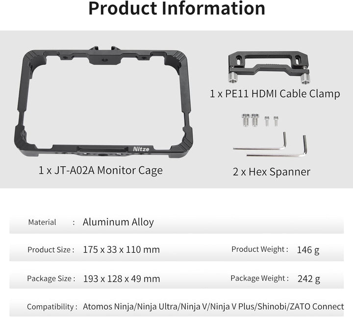 Nitze Ninja V Cage for Atomos Ninja V/Ninja V+ / Shinobi/ZATO Connect 5"/ Ninja/Ninja Ultra with HDM