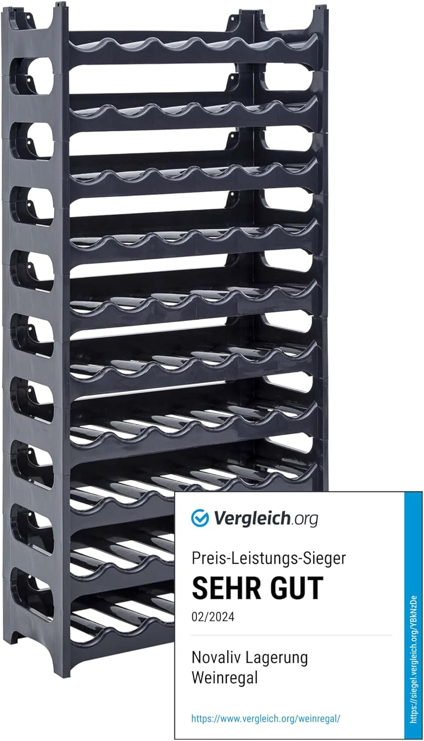 Novaliv Flaschenregal für 60 Flaschen | Weinregal grau | Regal aus stabilem Kunststoff, stapelbar (A