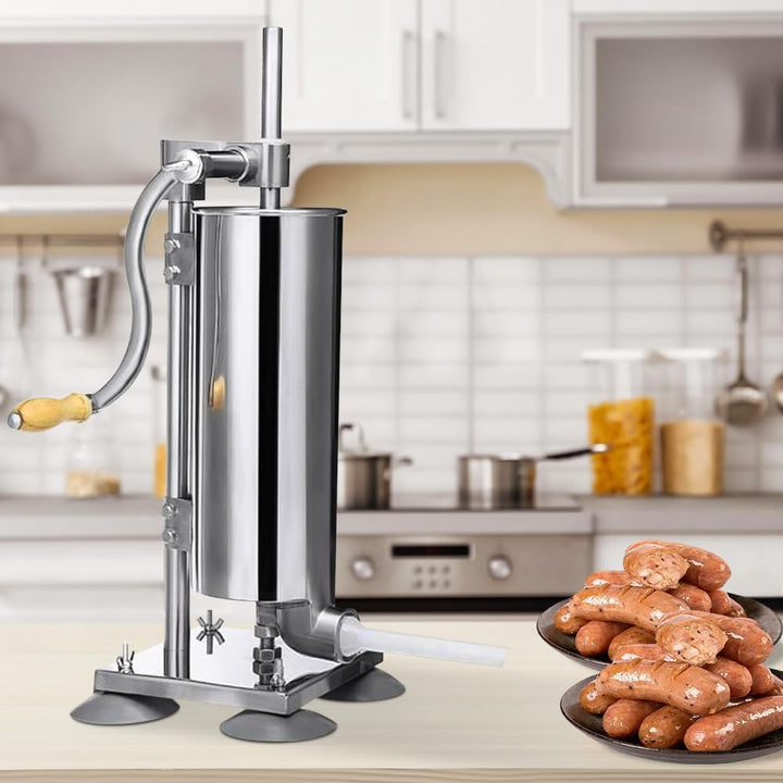 4 l Wurstfüller, aus Edelstahl, Profi-Würstmaschine, manuell, Fleischschieber mit 4 Röhren, ideal fü