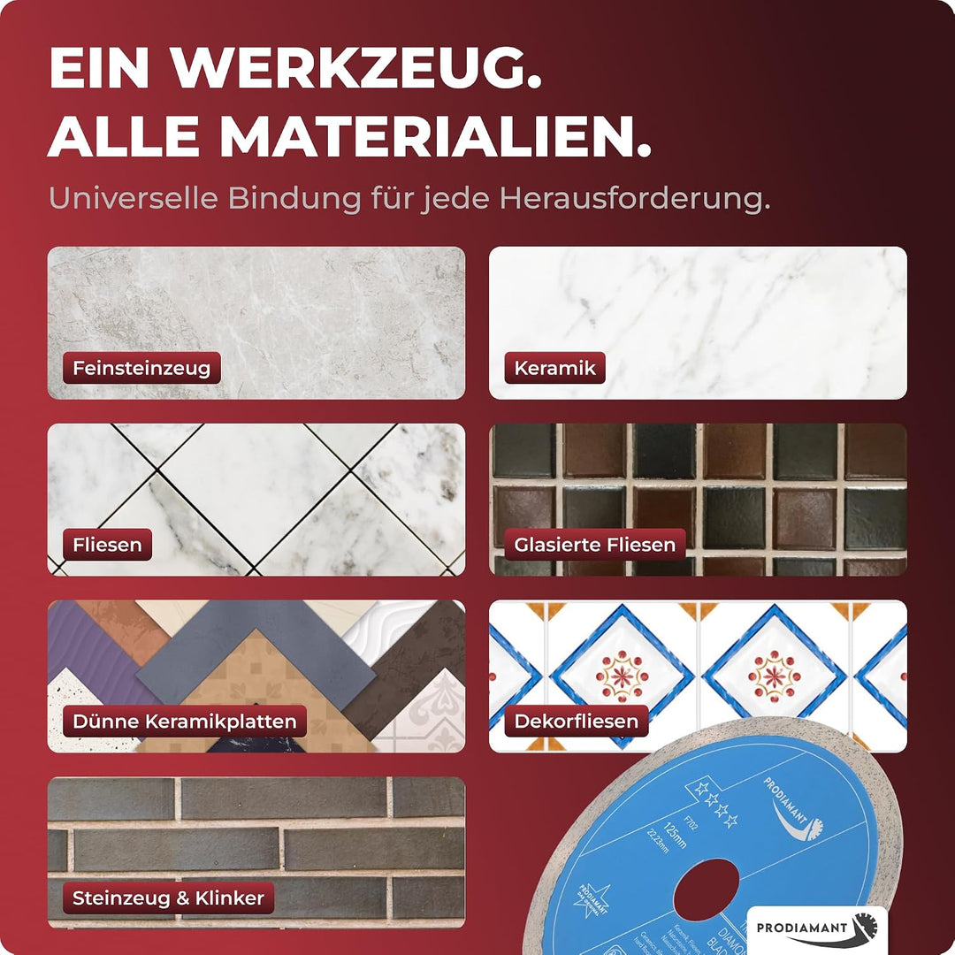 PRODIAMANT Profi Diamant-Trennscheibe PRORIM 125 mm x 22,23 mm kein ausbrechen bei glasierten Fliese