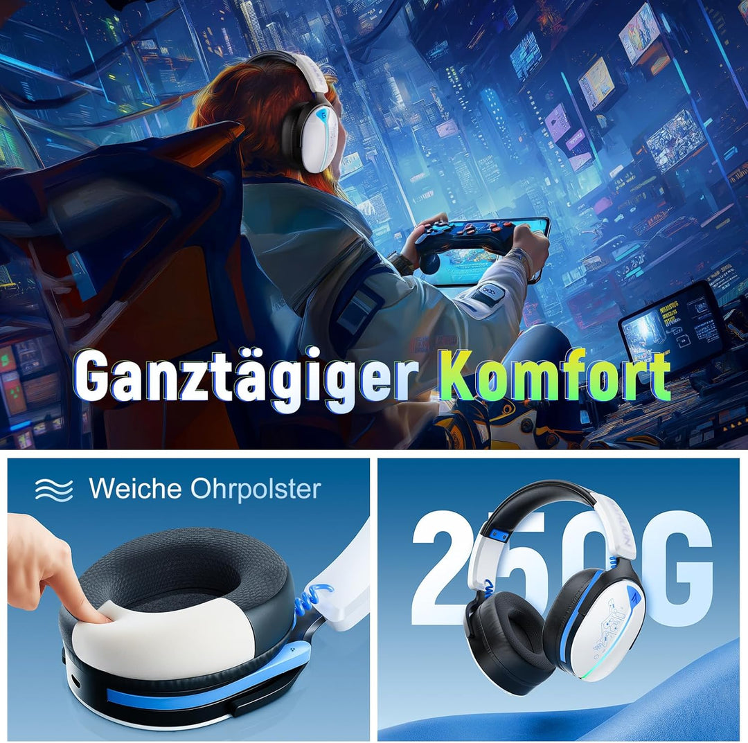 Gaming Headset Wireless, Headset mit Mikrofon für ps5 ps4, PC, Switch, Bluetooth 5.3, 7.1 Surround S