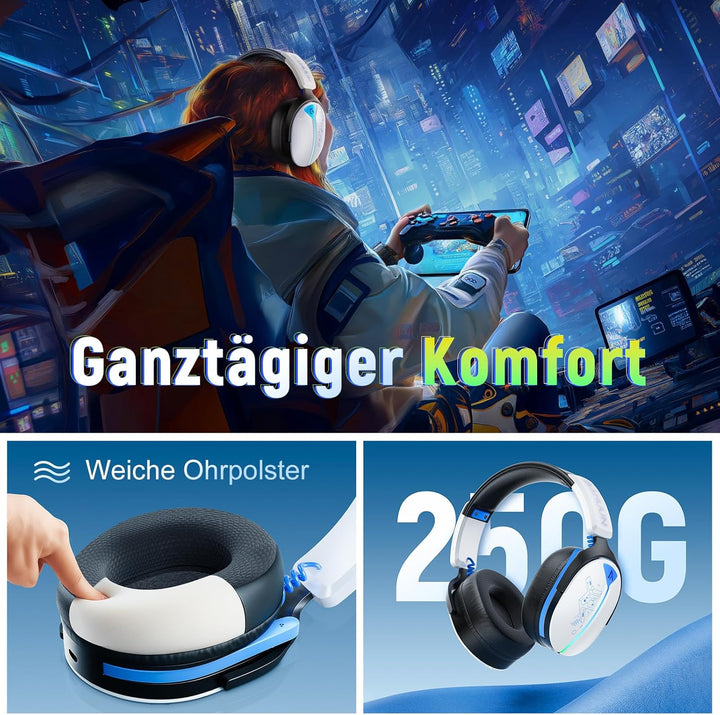 Gaming Headset Wireless, Headset mit Mikrofon für ps5 ps4, PC, Switch, Bluetooth 5.3, 7.1 Surround S