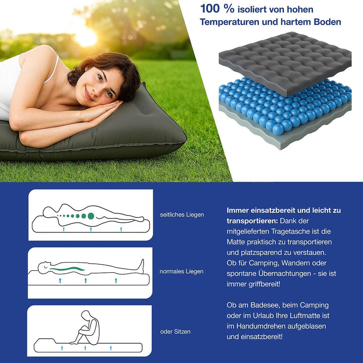 Semptec Urban Survival Technology Isomatte: Aufblasbare Luftmatte mit Fusspressepumpe, Kissen und Tr