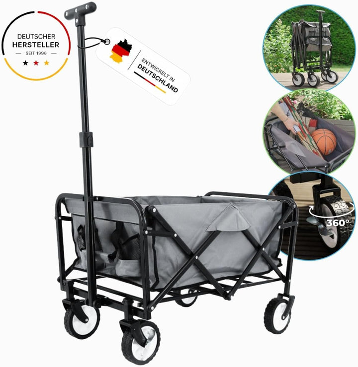 Gardenio Bollerwagen faltbar mit Bremsen, Handwagen 80 kg/60l, Bollerwagen klein & leicht mit Tasche