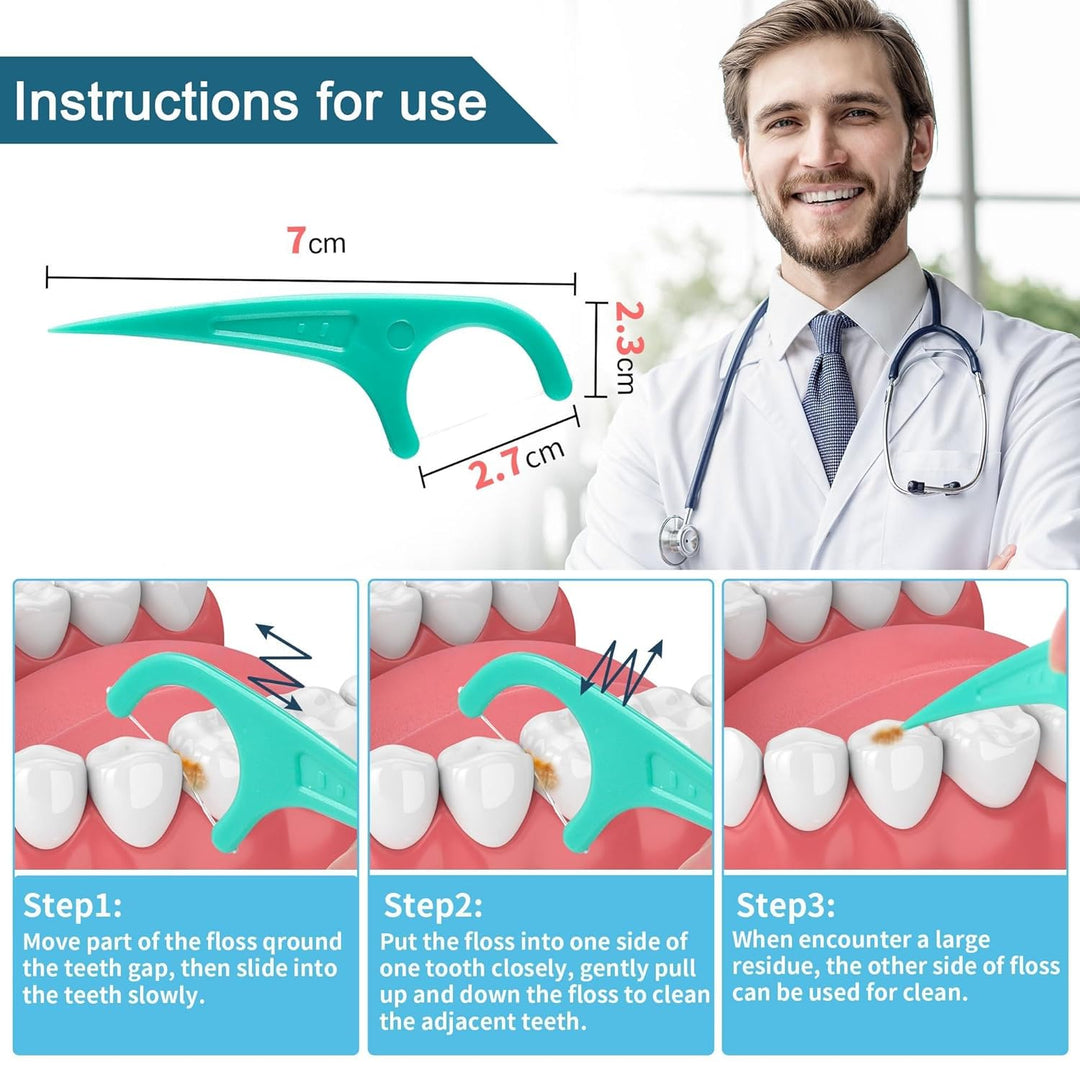 Zahnseide 300 Stk. Zahnseide Sticks Minze Zahnseide Zahnstocher mit Geschmack Mint Kunststoff Dental