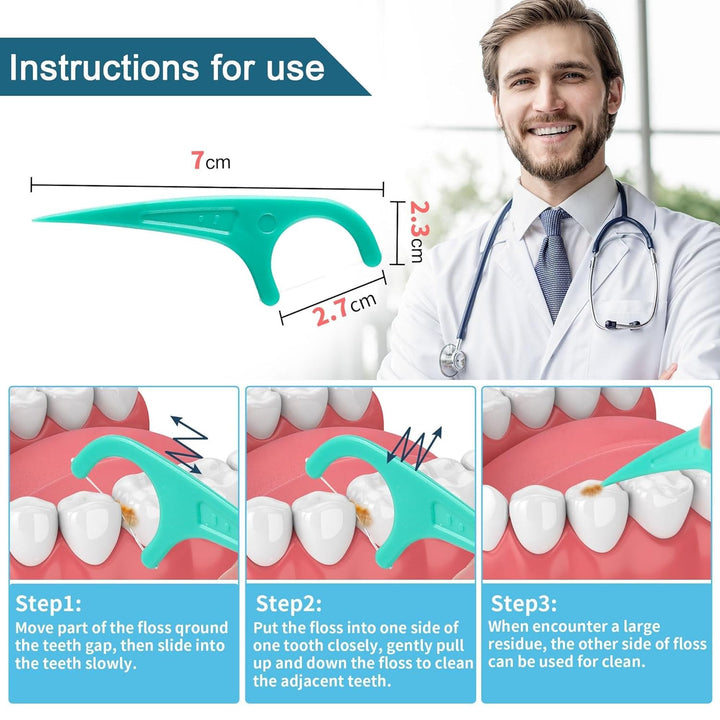 Zahnseide 300 Stk. Zahnseide Sticks Minze Zahnseide Zahnstocher mit Geschmack Mint Kunststoff Dental