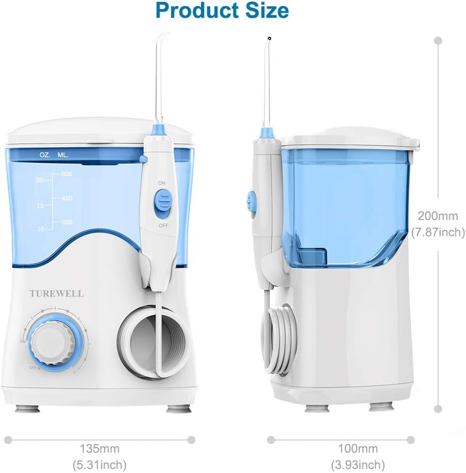 TUREWELL Elektrische Munddusche, Profi-Munddusche mit 10 einstellbaren Wasserdruckwerten, 600ml Fass