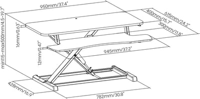 Toboli Schreibtischaufsatz mit Tastaturablage 95x40cm höhenverstellbarer Steh-Sitz-Pult für Laptops