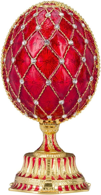 Danila-Souvenirs Fabergé-Stil Ei mit Basilius-Kathedrale 12 cm rot