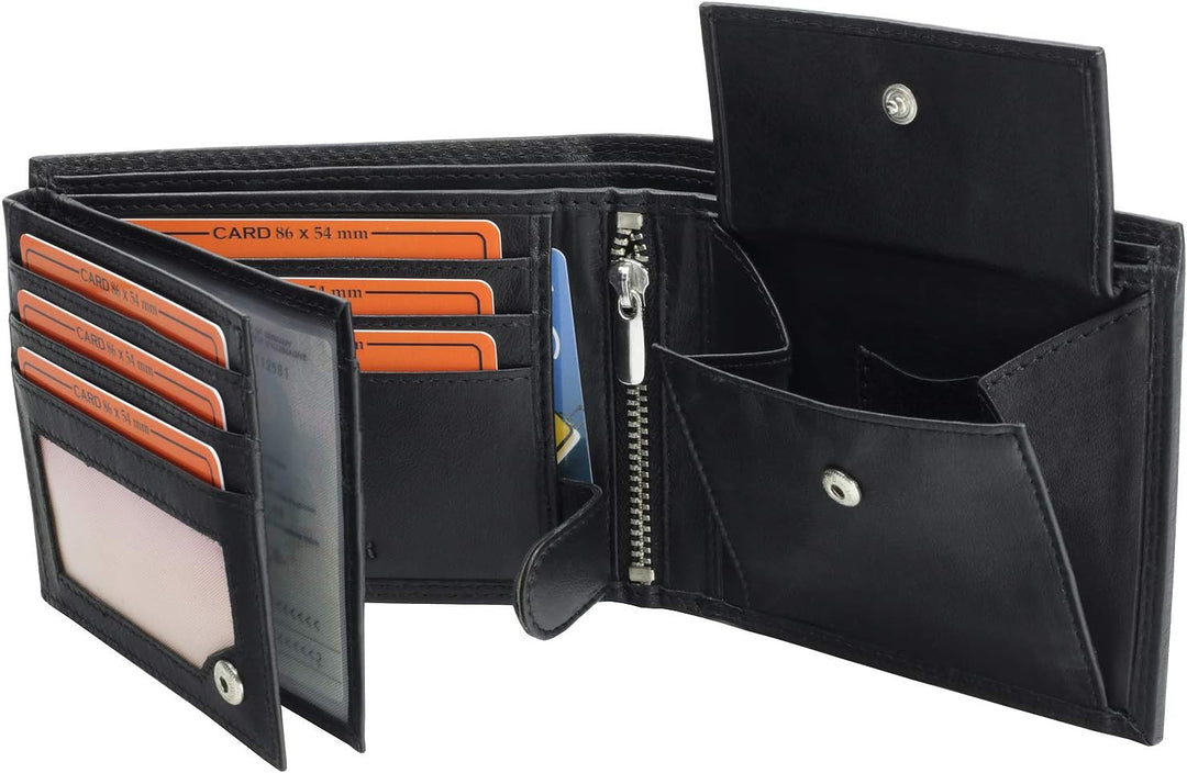 Fa.Volmer ® Herren Geldbörse aus echtem Leder im Querformat | klassisch | schwarz | RFID-Schutz | Ge