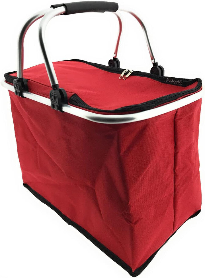 XXL Kühltasche Thermo Einkaufskorb Picknick Kühlbox Campingtasche faltbar stabil Rot Schwarz Grün, R
