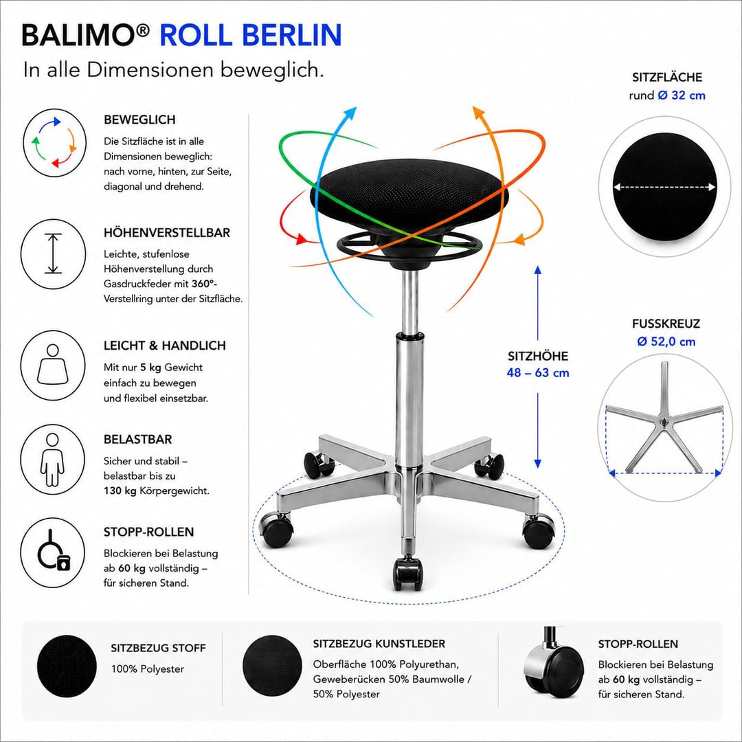 BALIMO ROLL - Bürohocker - ergonomischer Sitzhocker - Rücken-Trainer - Bewegungshocker - Bewegungsst