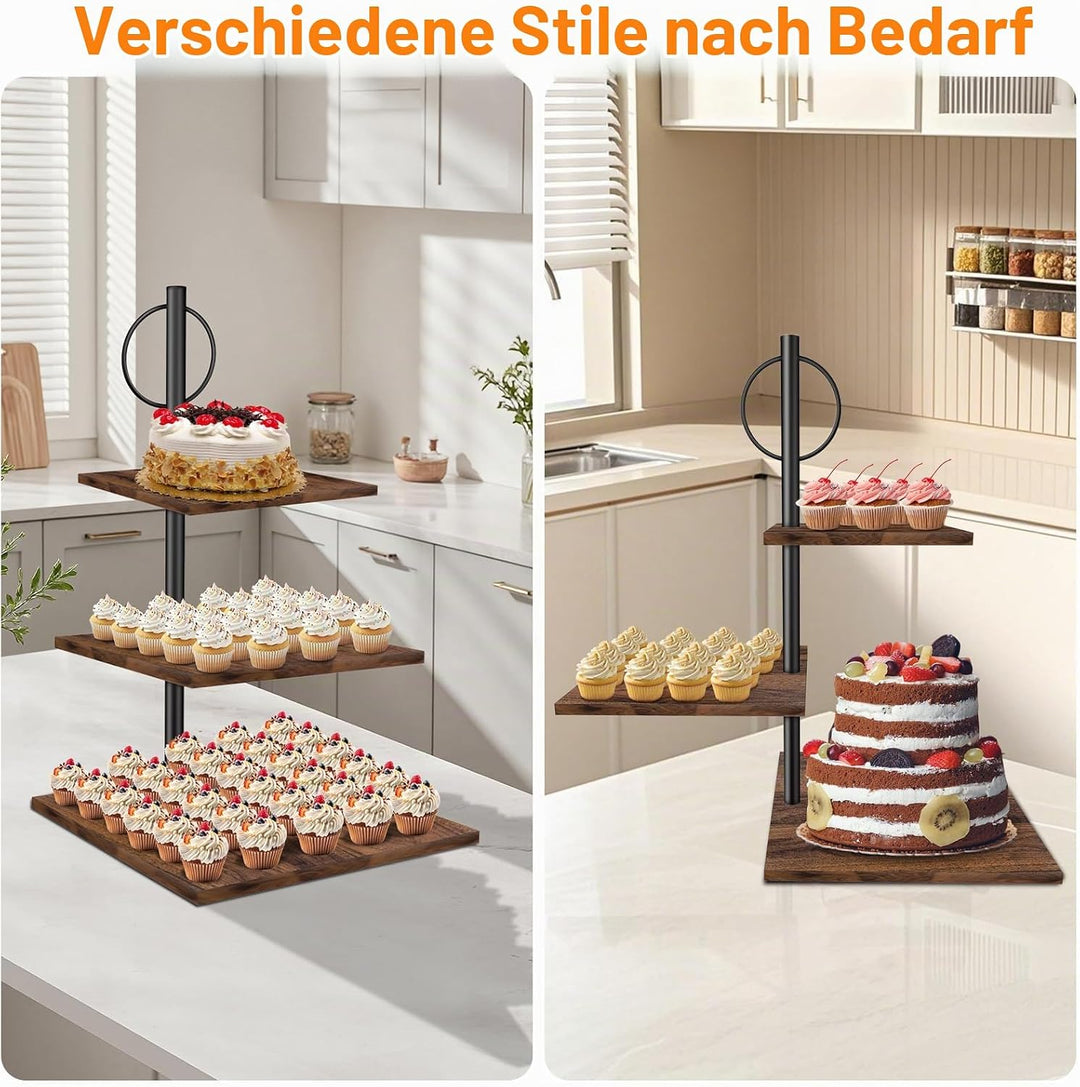 3 Etagen Etagere Tortenständer/Cupcake Ständer aus Holz | Kuchenplatte Kuchenständer Halter Serviers