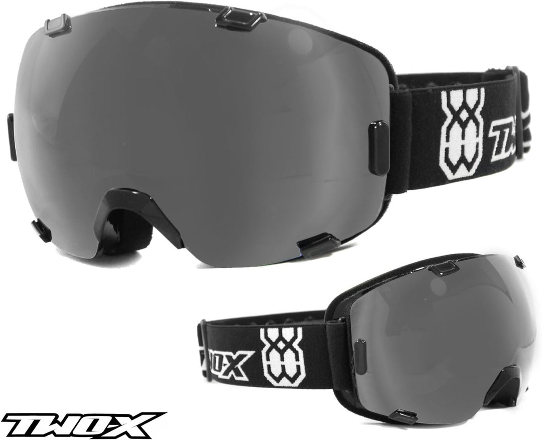 TWO-X AIR Skibrille schwarz verspiegelt iridium Spiegelglas Rahmenlos 100% UV Schutz Antifog getönt