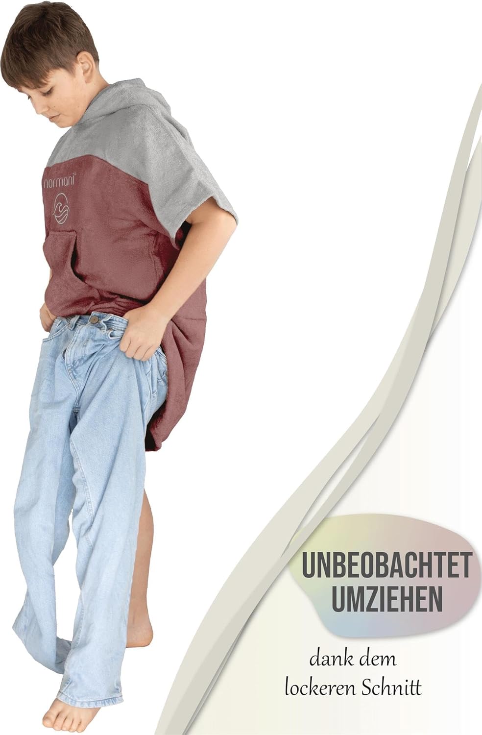 normani Kinder Badeponcho - Badehandtuch aus 100% Bio-Baumwolle - Surfer Poncho mit Kapuze für Junge