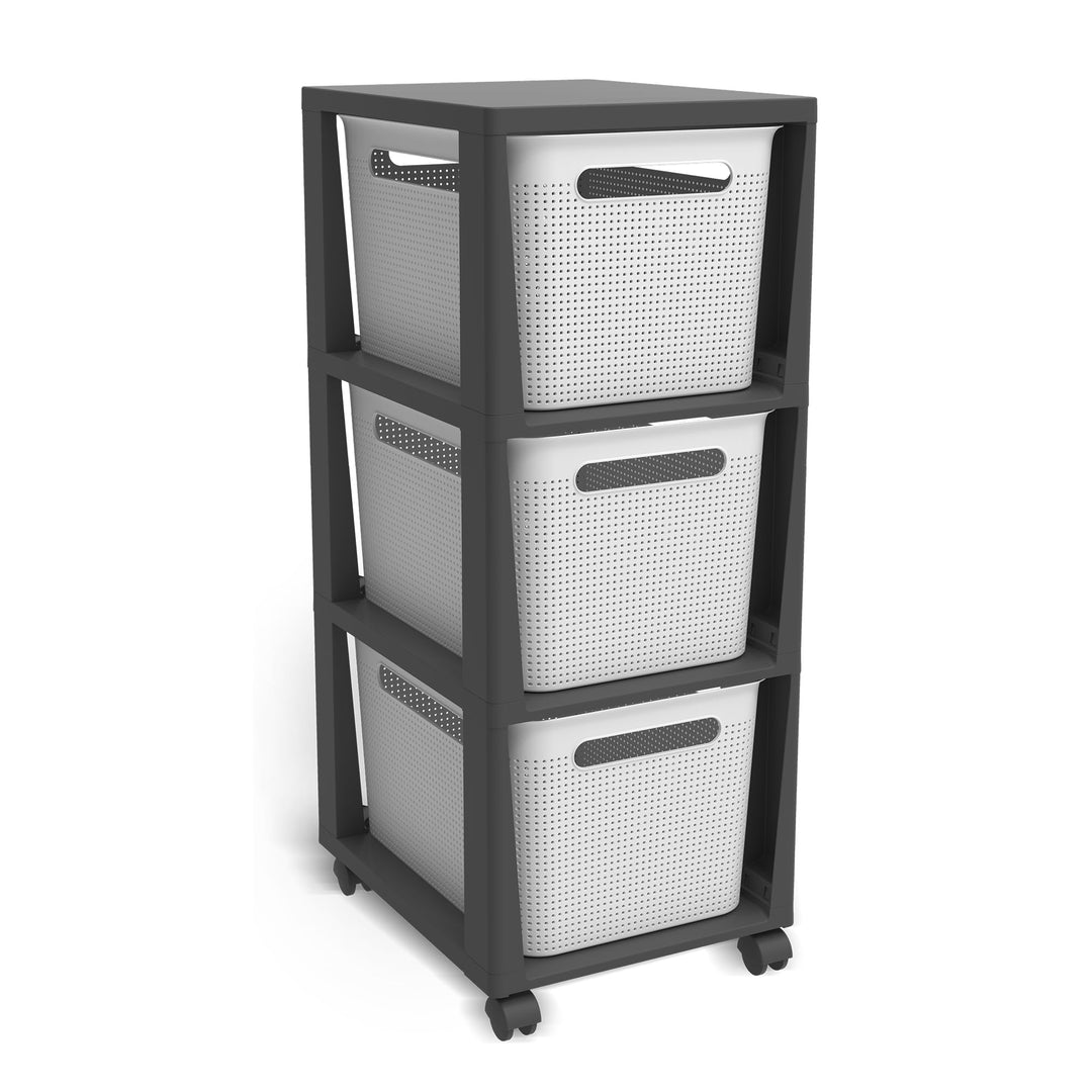 Rotho Brisen Rollcontainer mit 3 Schubladen, 3 x 16 l (36,6 x 30 x 77 cm) Weiss, Weiss