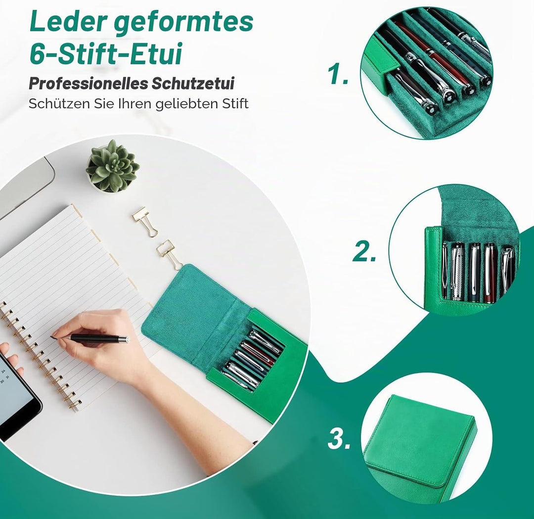 Hiram Leder-Füllfederhalter-Etui für 6 Stifte, Tragbare Aufbewahrungsbox für Stifte aus Pflanzlich G