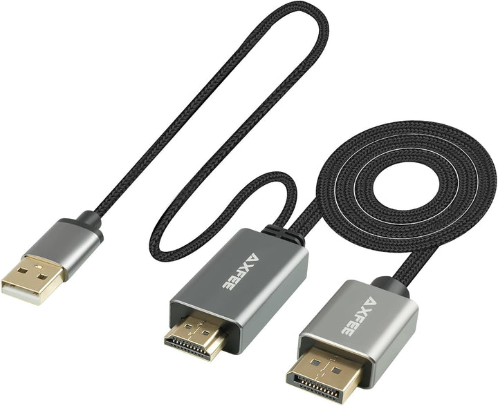 AXFEE HDMI auf DisplayPort Adapter, 1.8m 4K@60Hz HDMI auf DisplayPort Stecker Konverter, HDMI Ausgan