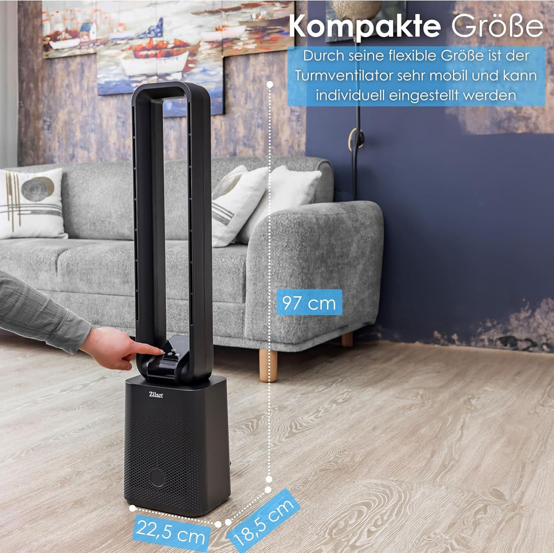 Zilan Turmventilator Blattlos Leise Standventilator mit Fernbedienung – 12 Stufen, 3 Modi, BLDC Moto